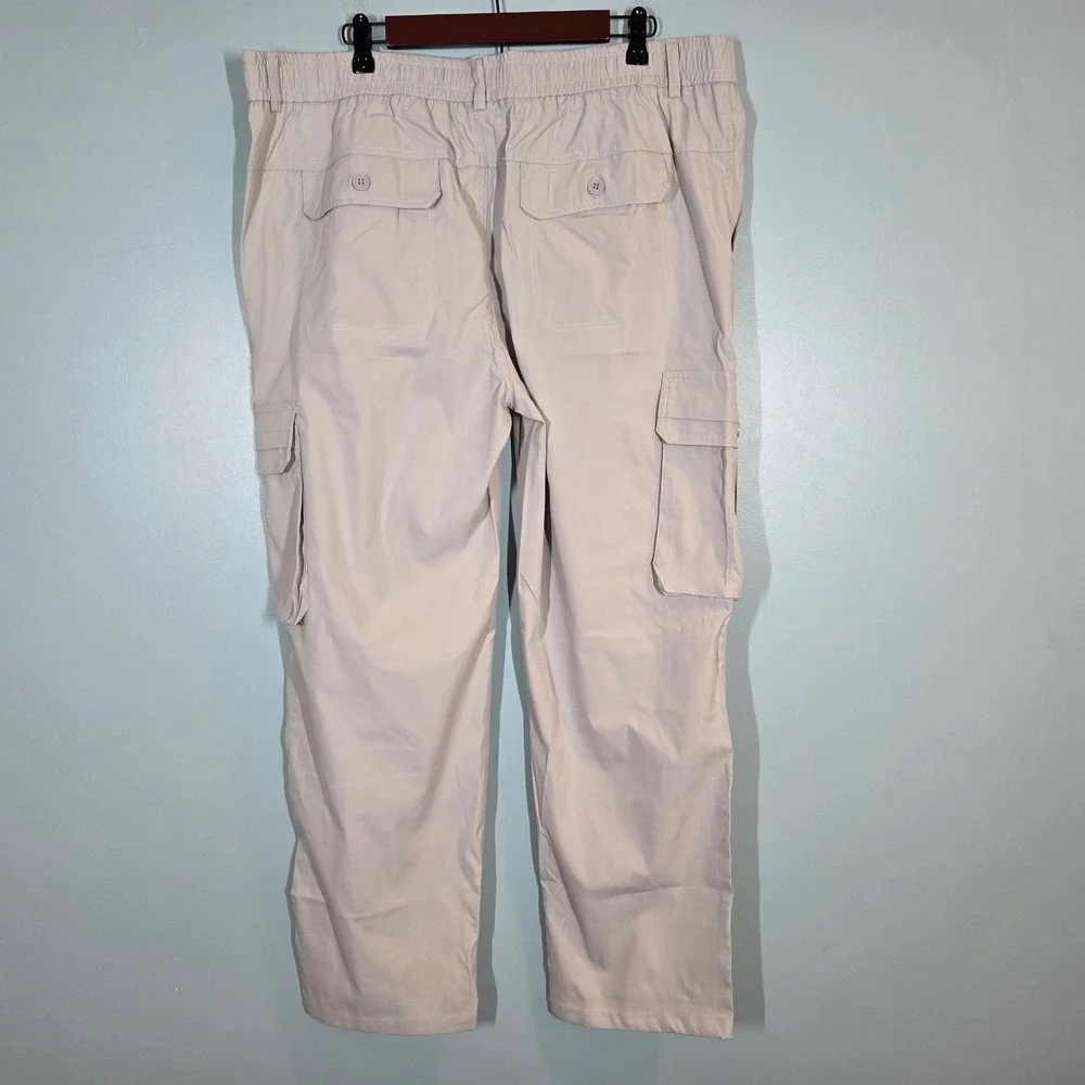 FlexRover Mens Cargo Pants Tan Khaki Elastic Waist 3XL-30 Outdoor Casual Utility